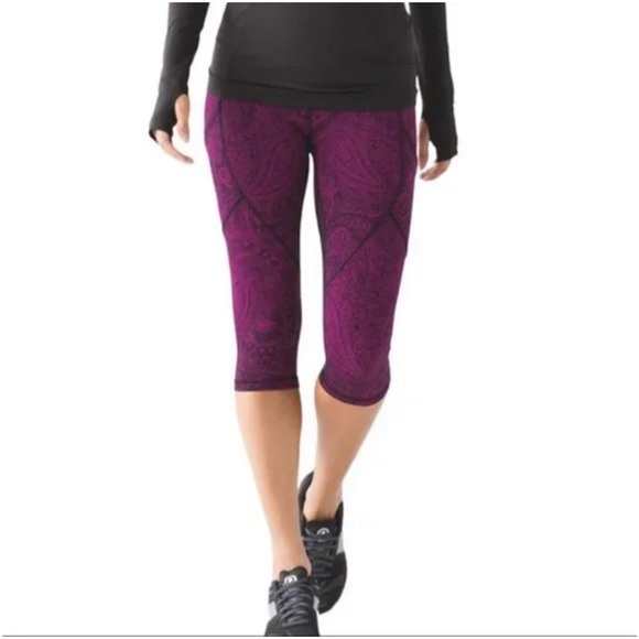Lululemon Women’s Outrun Crop Leggings Paisley Fuchsia Pockets Mesh Size… - Picture 11 of 14
